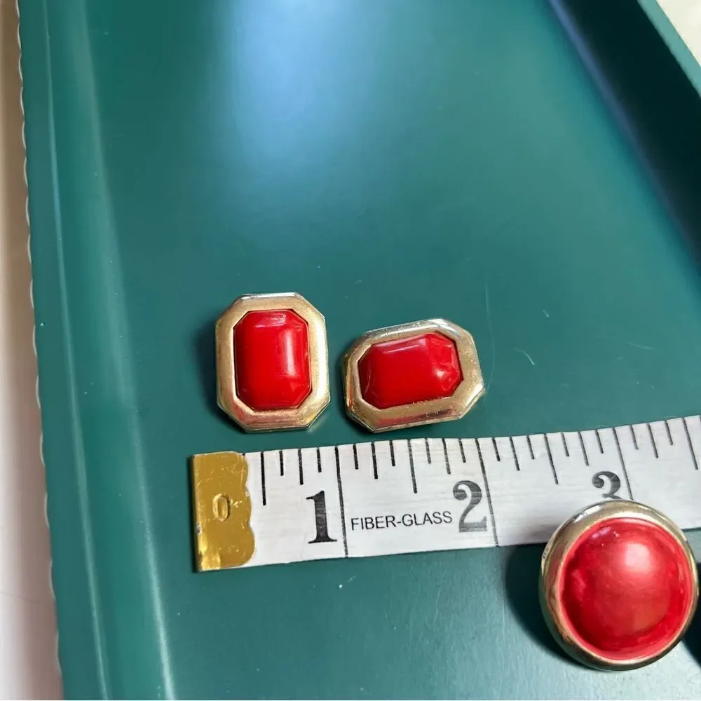 3 Pairs Vintage Mixed Decades 1960s-1980s Red Toned Clip Earrings Lot